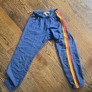 Aviator Nation Kids Blue Joggers with Rainbow Stripes